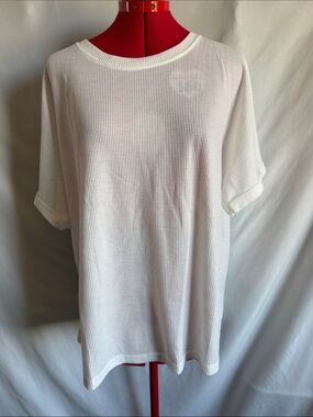 White Short Sleeve Waffle Knit Top